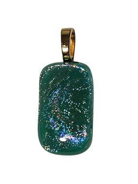 Handcrafted Green Dichroic Glass Pendant Gold Tone Bail DIY Necklace Jewelry